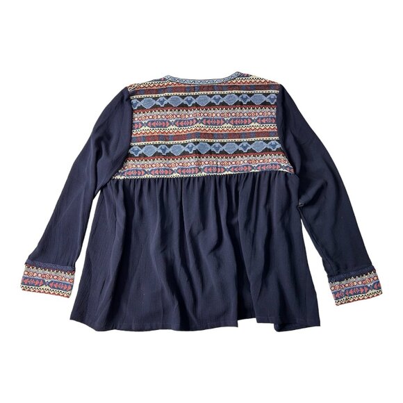 Arianna By Howards Womens Smock Top Tribal Print Navy Open Front Small Medium - Picture 4 of 8